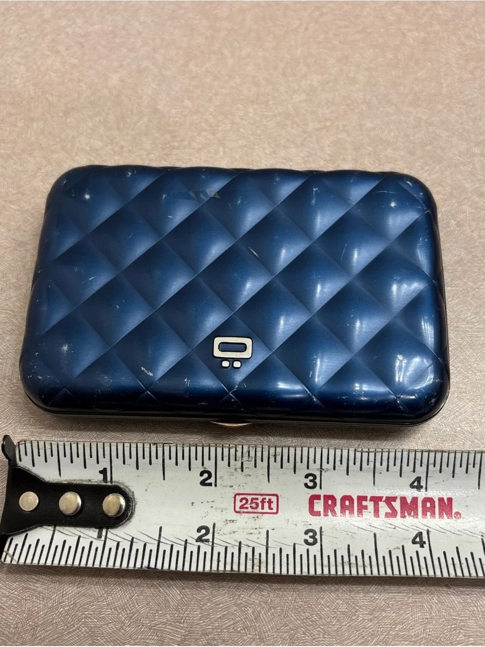 Blue Aluminum Wallet Quilted Pattern Passport Size Ogon Designs Minimalist